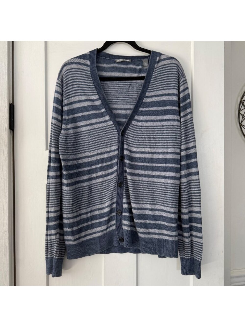 Michael Bastian Linen Made in Italy Blue & White Stripped Light Cardigan Sz XL